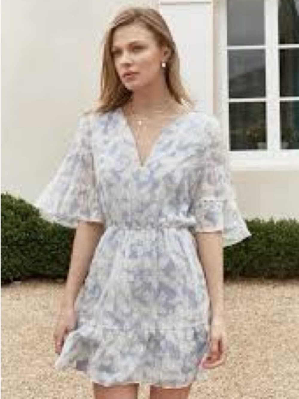 Joie Light Blue & White Floral V-Neck Mini Dress